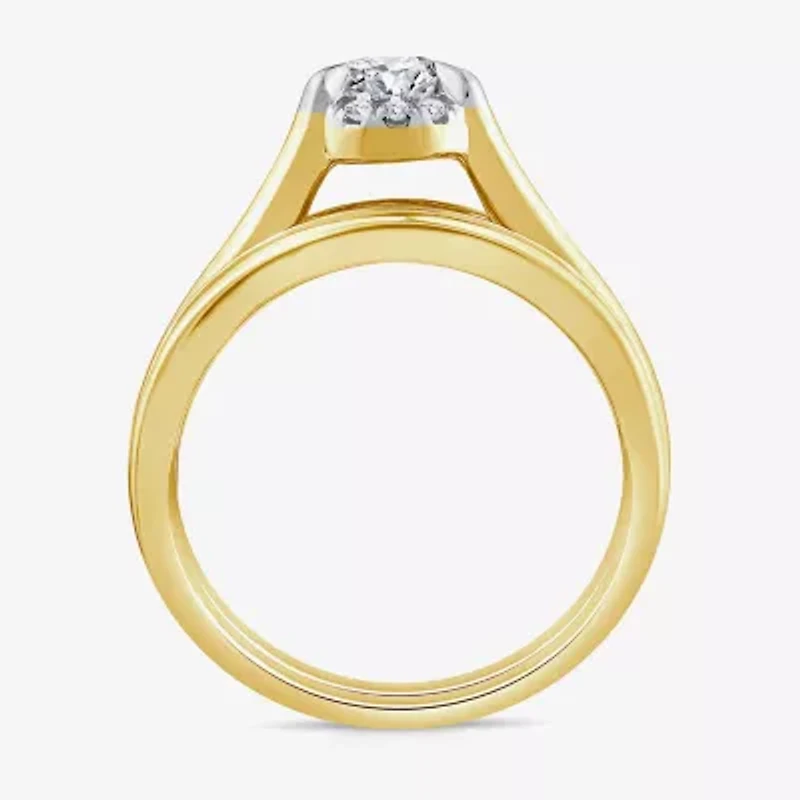 (G / Si1-Si2) Womens 1 1/2 CT. T.W. Lab Grown White Diamond 14K White Gold Oval Side Stone Halo Bridal Set