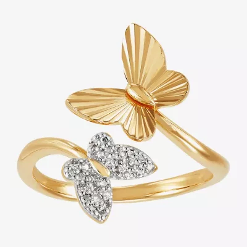 (H-I / Si1-Si2) Womens 1/10 CT. T.W. Lab Grown White Diamond 14K Gold Over Silver Sterling Butterfly Bypass Cocktail Ring
