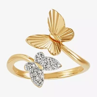 (H-I / Si1-Si2) Womens 1/10 CT. T.W. Lab Grown White Diamond 14K Gold Over Silver Sterling Butterfly Bypass  Cocktail Ring