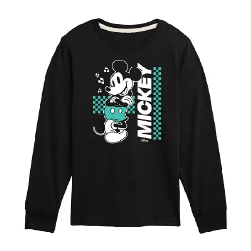 Disney Collection Little & Big Kid Boys Crew Neck Long Sleeve Regular Fit Mickey Mouse Graphic T-Shirt