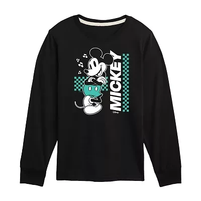 Disney Collection Little & Big Kid Boys Crew Neck Long Sleeve Regular Fit Mickey Mouse Graphic T-Shirt