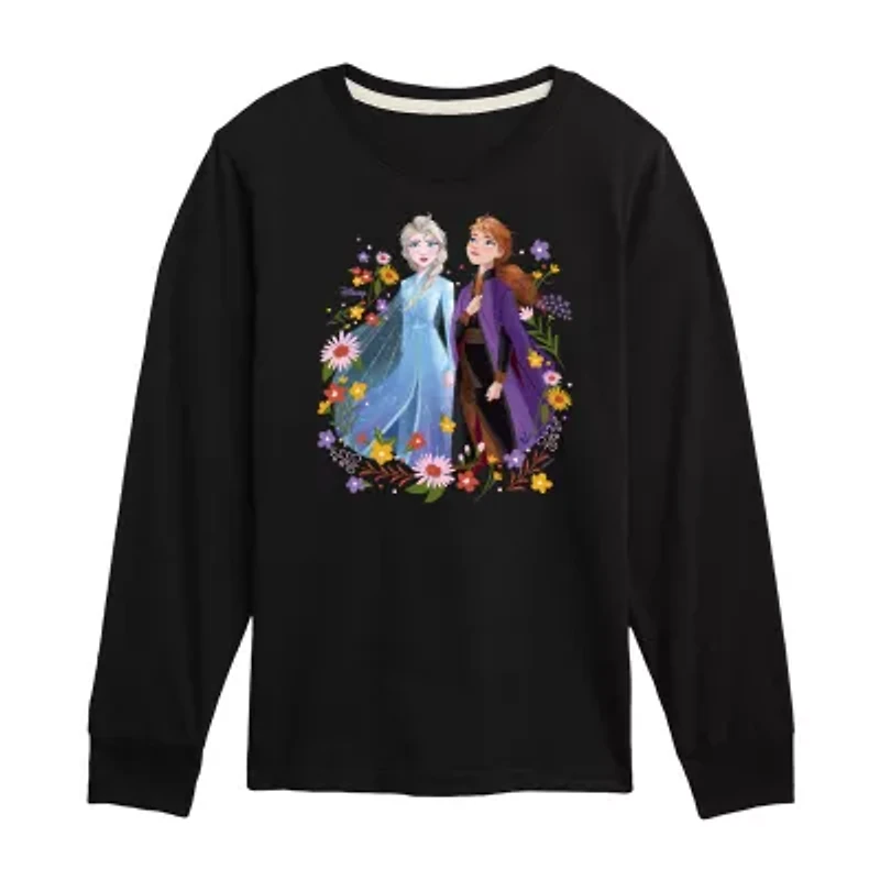 Disney Collection Little & Big Kid Girls Crew Neck Long Sleeve Regular Fit Frozen Graphic T-Shirt