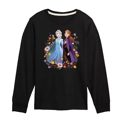 Disney Collection Little & Big Kid Girls Crew Neck Long Sleeve Regular Fit Frozen Graphic T-Shirt