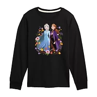 Disney Collection Little & Big Kid Girls Crew Neck Long Sleeve Regular Fit Frozen Graphic T-Shirt
