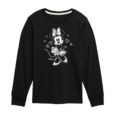 Disney Collection Little & Big Kid Girls Crew Neck Long Sleeve Regular Fit Minnie Mouse Graphic T-Shirt