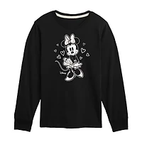 Disney Collection Little & Big Kid Girls Crew Neck Long Sleeve Regular Fit Minnie Mouse Graphic T-Shirt