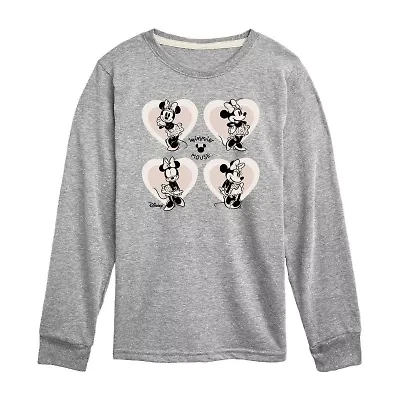 Disney Collection Little & Big Kid Girls Crew Neck Long Sleeve Regular Fit Minnie Mouse Graphic T-Shirt