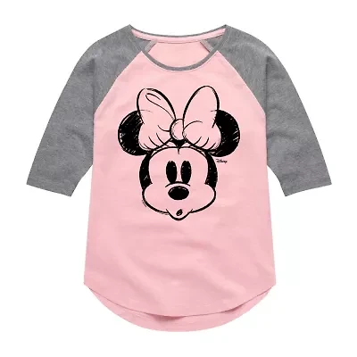 Disney Collection Little & Big Kid Girls Crew Neck 3/4 Sleeve Regular Fit Minnie Mouse Graphic T-Shirt