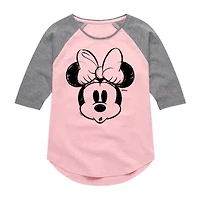 Disney Collection Little & Big Kid Girls Crew Neck 3/4 Sleeve Regular Fit Minnie Mouse Graphic T-Shirt