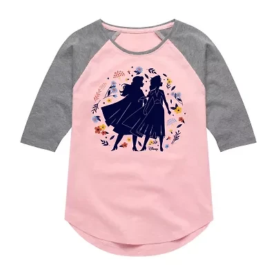 Disney Collection Little & Big Kid Girls Crew Neck 3/4 Sleeve Regular Fit Frozen Graphic T-Shirt