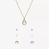 Sparkle Allure Light Up Box Womens Cubic Zirconia Simulated Pearl 18K Gold Over Brass Pear 4-pc. Jewelry Set