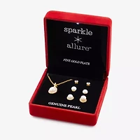 Sparkle Allure Light Up Box Womens Cubic Zirconia Simulated Pearl 18K Gold Over Brass Pear 4-pc. Jewelry Set