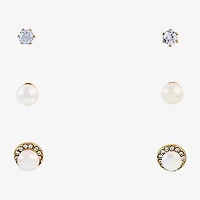 Sparkle Allure Light Up Box Womens Cubic Zirconia Simulated Pearl 18K Gold Over Brass Pear 4-pc. Jewelry Set