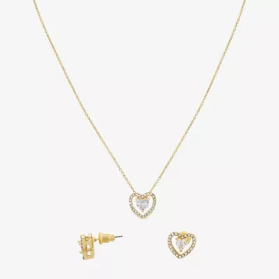 Sparkle Allure Light Up Box Womens Cubic Zirconia 18K Gold Over Brass Heart 2-pc. Jewelry Set