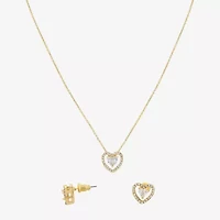 Sparkle Allure Light Up Box Womens Cubic Zirconia 18K Gold Over Brass Heart 2-pc. Jewelry Set
