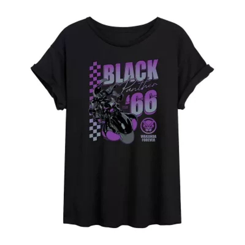 Womens Juniors Scoop Neck Short Sleeve Regular Fit Black Panther Marvel Graphic T-Shirt
