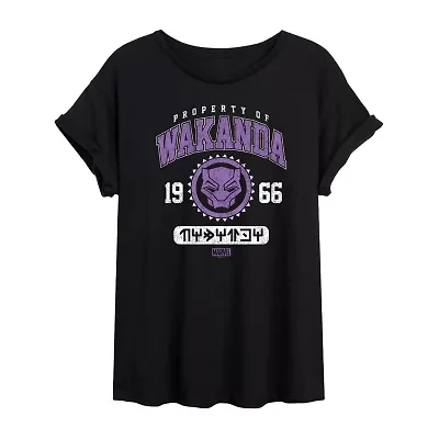 Womens Juniors Scoop Neck Short Sleeve Regular Fit Black Panther Marvel Graphic T-Shirt