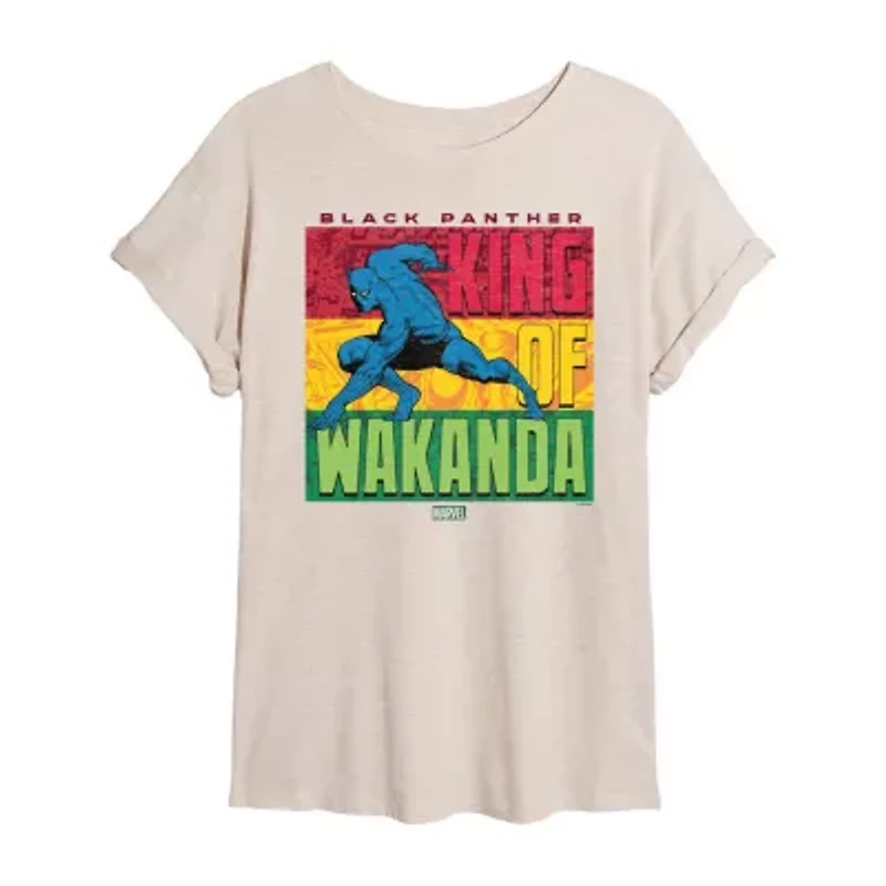 Womens Scoop Neck Short Sleeve Regular Fit Black Panther Marvel Juniors Graphic T-Shirt