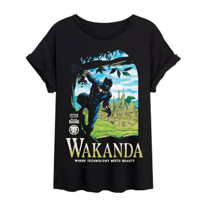 Wakanda Womens Scoop Neck Short Sleeve Regular Fit Black Panther Marvel Juniors Graphic T-Shirt