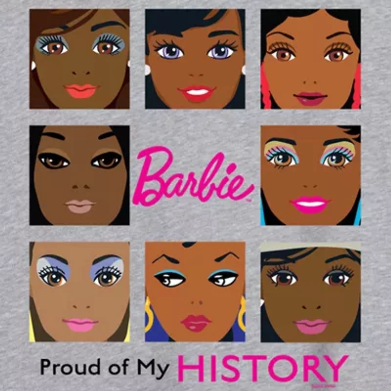 Black History Month Proud Of My Tee Womens Scoop Neck Short Sleeve Regular Fit Barbie Juniors Graphic T-Shirt