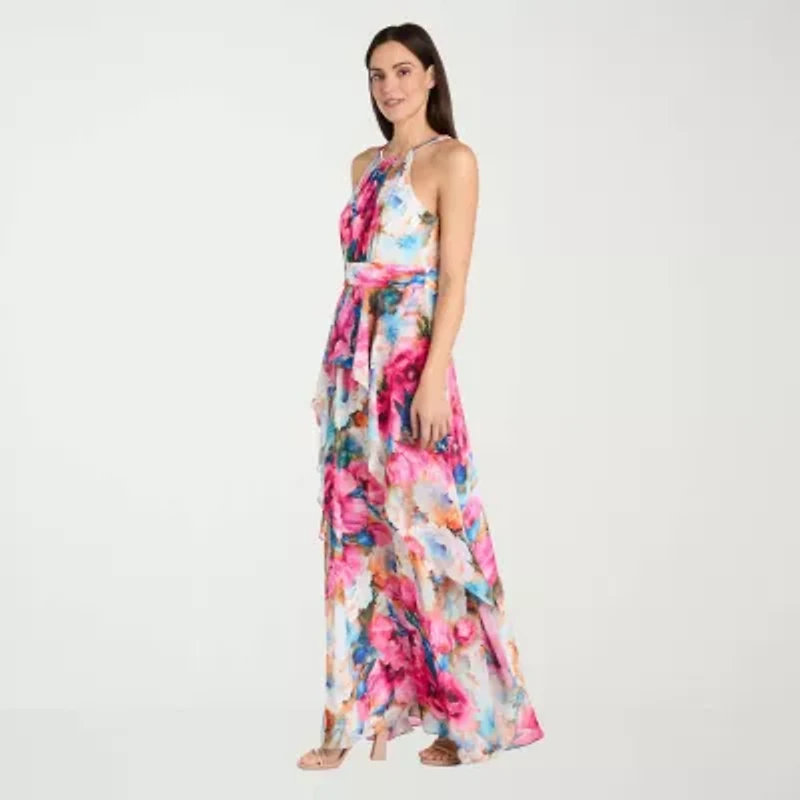 R & M Richards Womens Sleeveless Floral Evening Gown