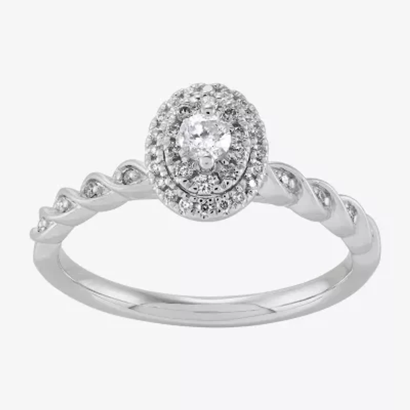 Limited Quantities! Womens 1/4 CT. T.W. Natural White Diamond 10K White Gold Oval Side Stone Engagement Ring