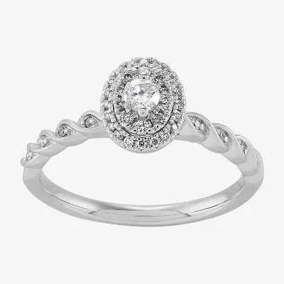 Limited Quantities! Womens 1/4 CT. T.W. Natural White Diamond 10K White Gold Oval Side Stone Engagement Ring