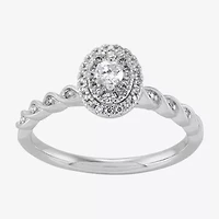 Limited Quantities! Womens 1/4 CT. T.W. Natural White Diamond 10K White Gold Oval Side Stone Engagement Ring