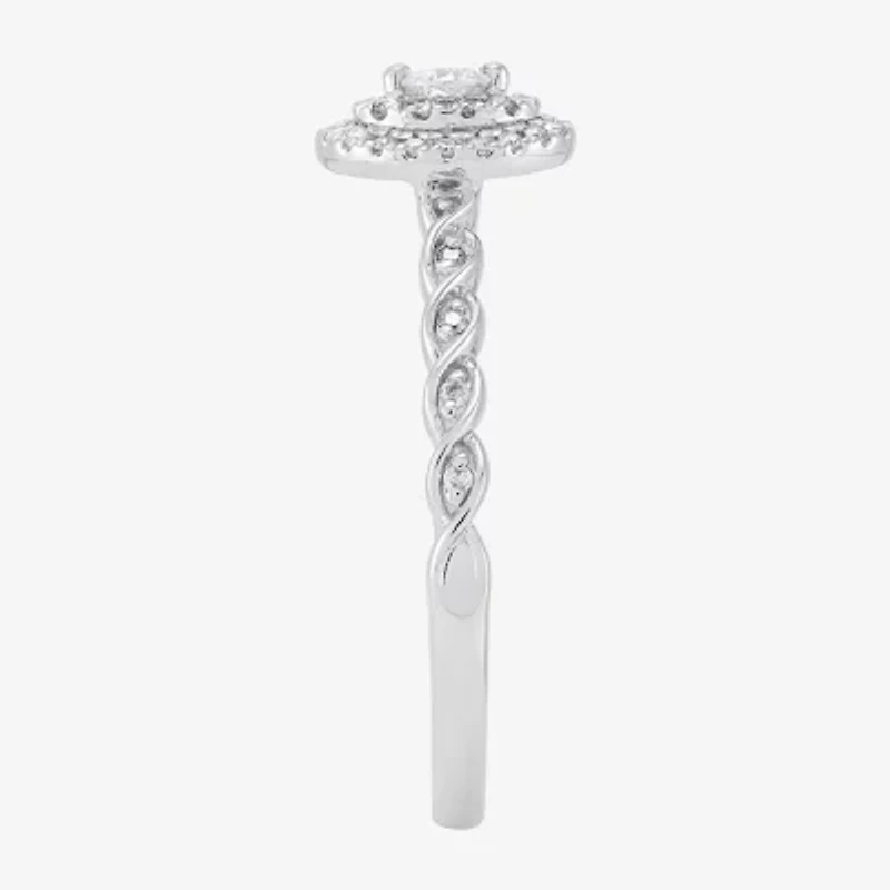 Limited Quantities! Womens 1/4 CT. T.W. Natural White Diamond 10K White Gold Oval Side Stone Engagement Ring
