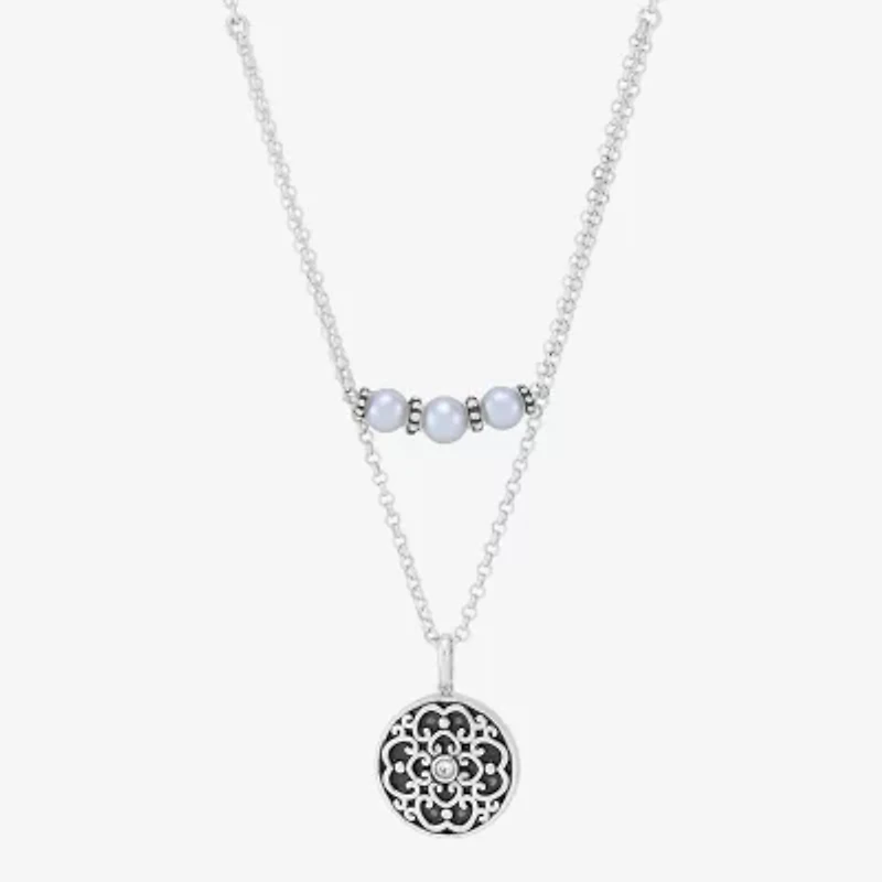 Limited Quantities! Womens Dyed White Cultured Freshwater Pearl Sterling Silver 18 / Inch Pendant Necklace