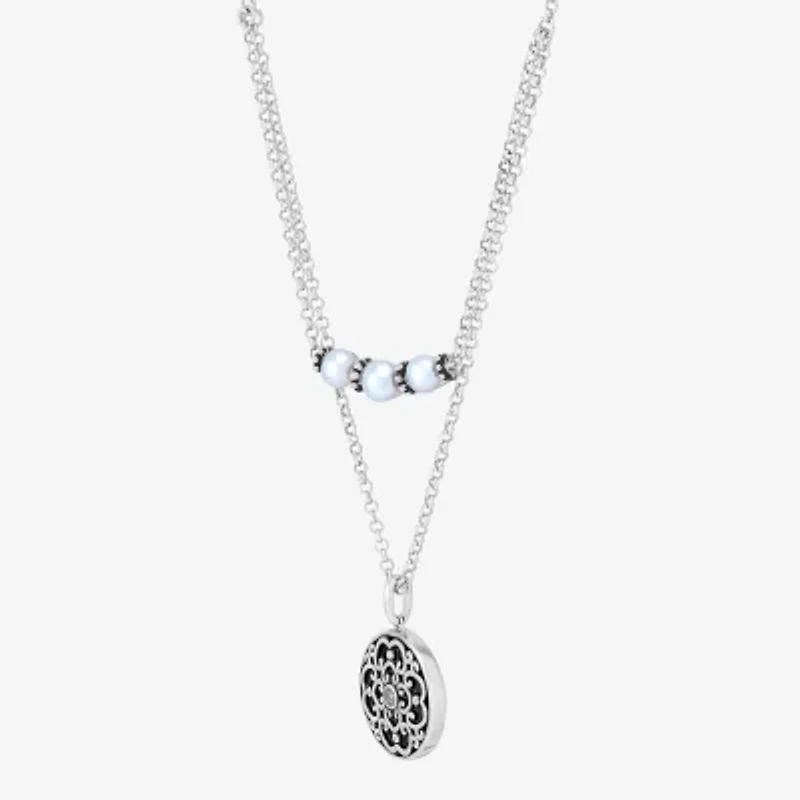 Limited Quantities! Womens Dyed White Cultured Freshwater Pearl Sterling Silver 18 / Inch Pendant Necklace
