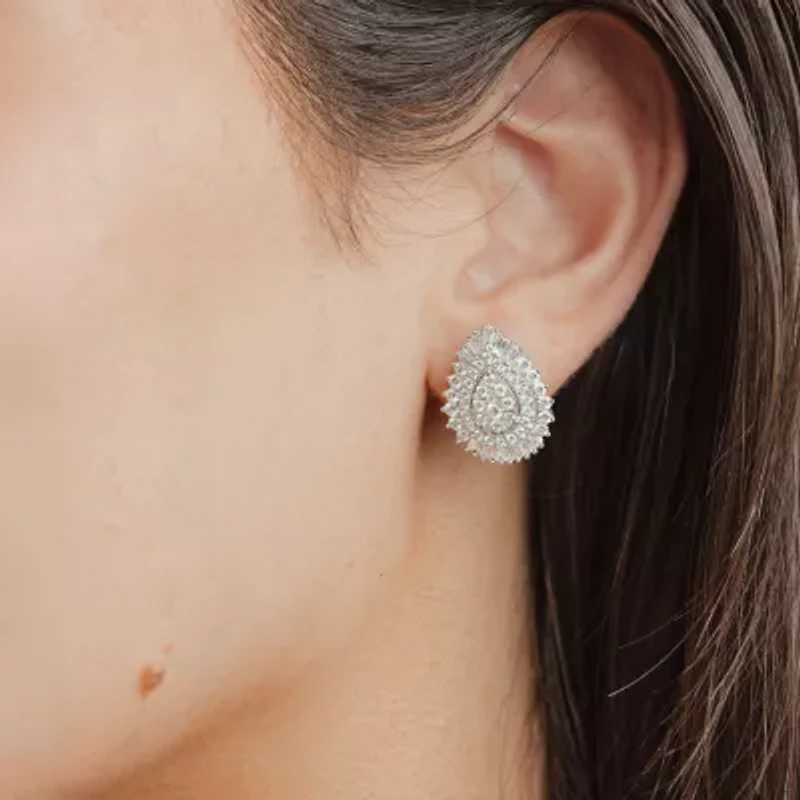 (G / Si2) Lab Grown White Diamond 14K Gold 20.1mm Pear Stud Earrings