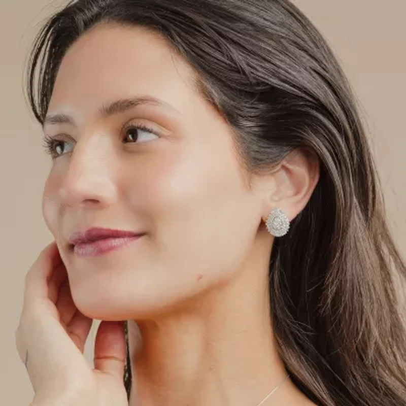 (G / Si2) Lab Grown White Diamond 14K Gold 20.1mm Pear Stud Earrings