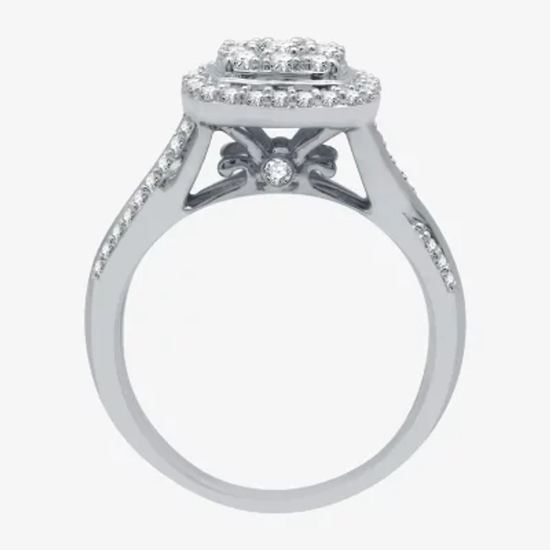 I Said Yes (H-I / I1) Womens 3/4 CT. T.W. Lab Grown White Diamond Sterling Silver Cushion Side Stone Halo Bridal Set