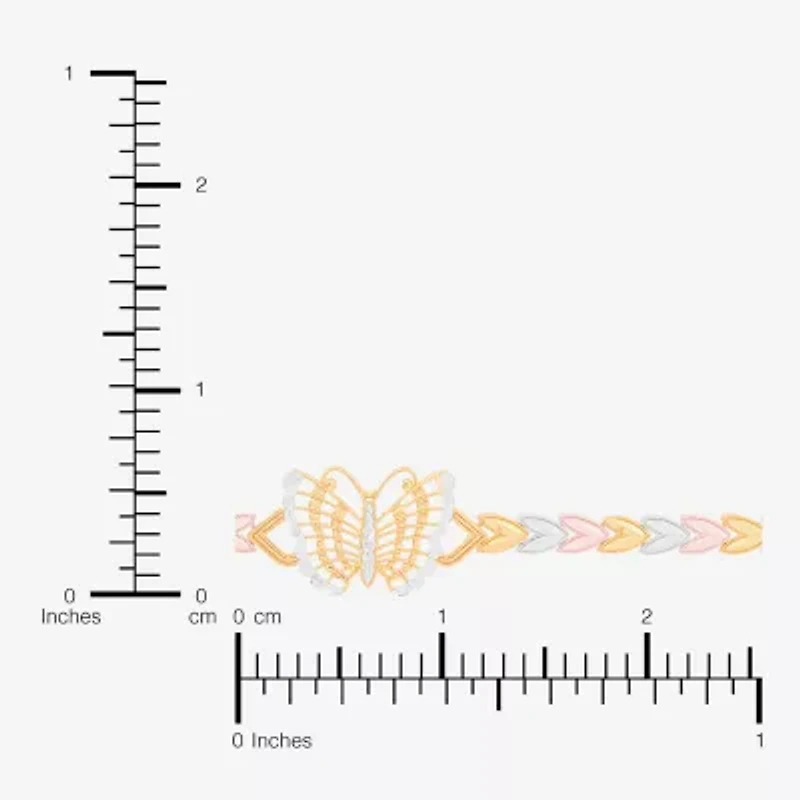 Womens 14K Tri-Color Gold Solid Butterfly 7.5 Inch Link Bracelet