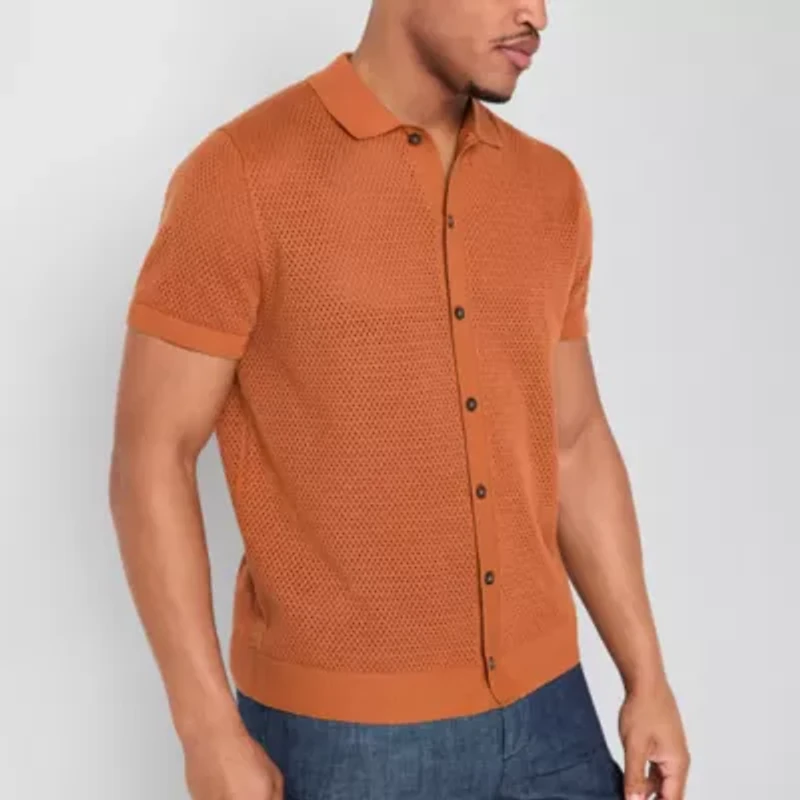 mutual weave Mens Short Sleeve Regular Fit Button-Down Shirt