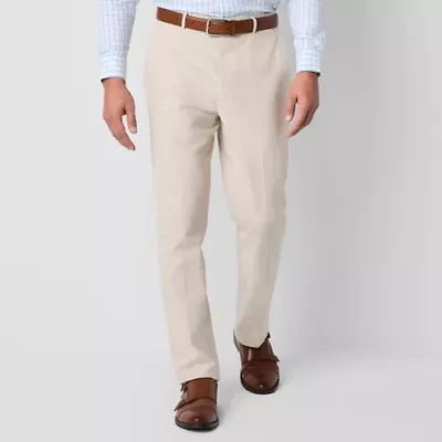 Stafford Linen Blend Extended Tab Mens Regular Fit Flat Front Pant