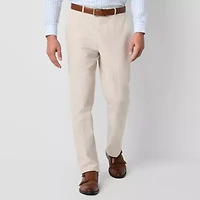 Stafford Linen Blend Extended Tab Mens Regular Fit Flat Front Pant