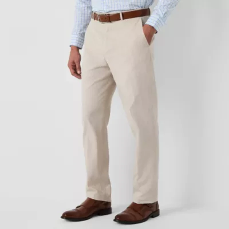 Stafford Linen Blend Extended Tab Mens Regular Fit Flat Front Pant