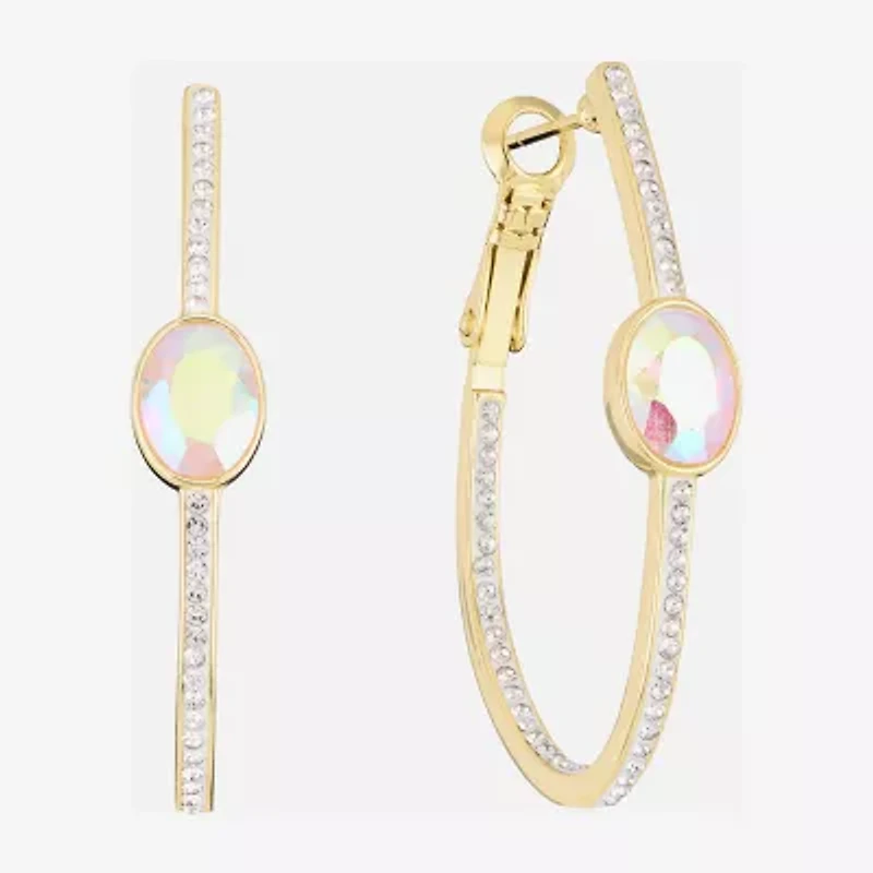 Sparkle Allure Womens Multi Color Crystal 14K Gold Over Brass 38.3mm Hoop Earrings