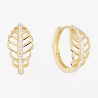 Sparkle Allure Leaf Womens Crystal 14K Gold Over Brass 15.5mm Hoop Earrings