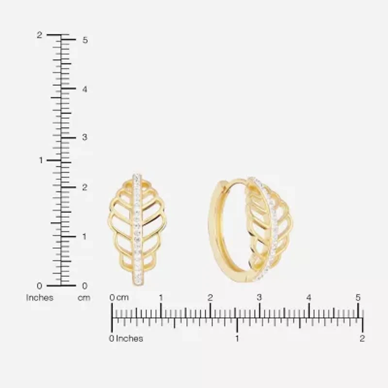 Sparkle Allure Leaf Womens Crystal 14K Gold Over Brass 15.5mm Hoop Earrings
