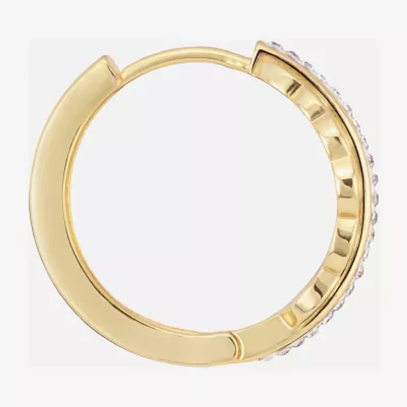 Sparkle Allure Leaf Womens Crystal 14K Gold Over Brass 15.5mm Hoop Earrings