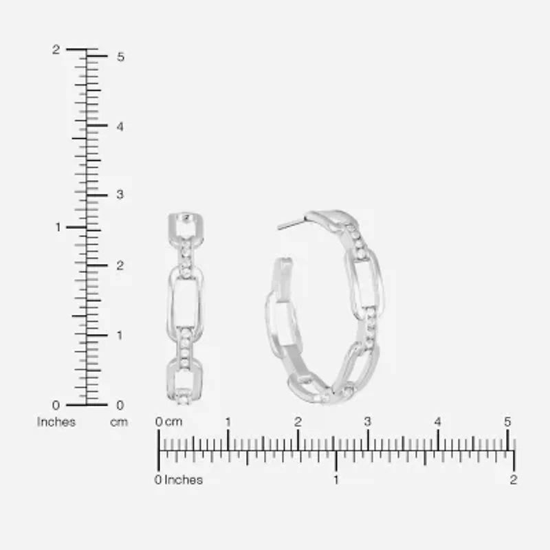 Sparkle Allure Paperclip Link Womens Crystal 28.4mm Paperclip Hoop Earrings