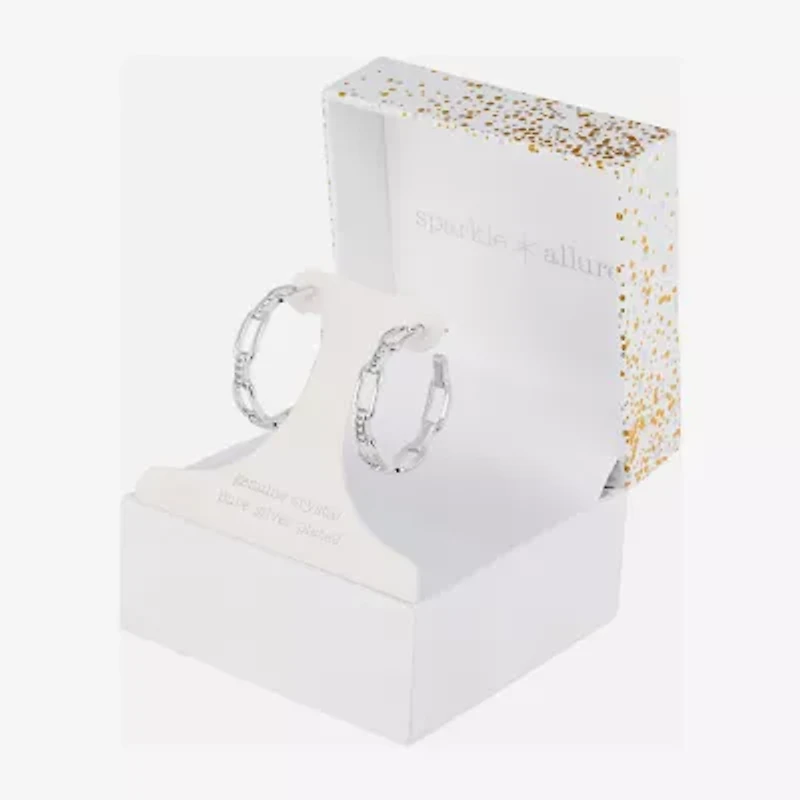 Sparkle Allure Paperclip Link Womens Crystal 28.4mm Paperclip Hoop Earrings