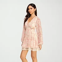 City Triangle Womens Long Sleeve Juniors Floral Babydoll Dress