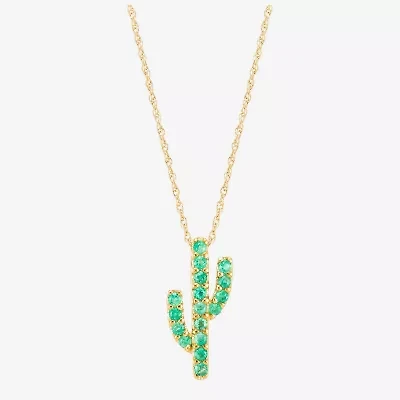 Limited Quantities! Cactus Womens Genuine Green Emerald 10K Gold 18 Inch Pendant Necklace