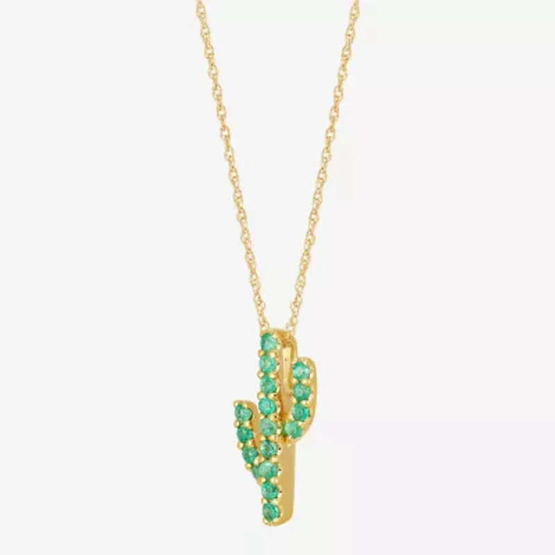 Limited Quantities! Cactus Womens Genuine Green Emerald 10K Gold 18 Inch Pendant Necklace