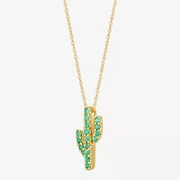 Limited Quantities! Cactus Womens Genuine Green Emerald 10K Gold 18 Inch Pendant Necklace