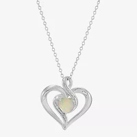 Limited Quantities! Womens Diamond Accent Lab Created White Opal Sterling Silver Heart 18 Inch Pendant Necklace